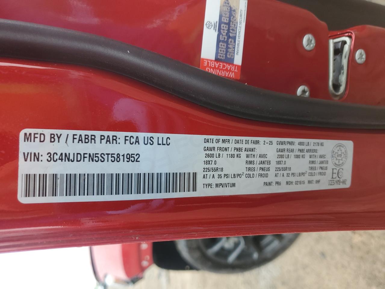 2025 Jeep Compass Latitude Lux VIN: 3C4NJDFN5ST581952 Lot: 70801915