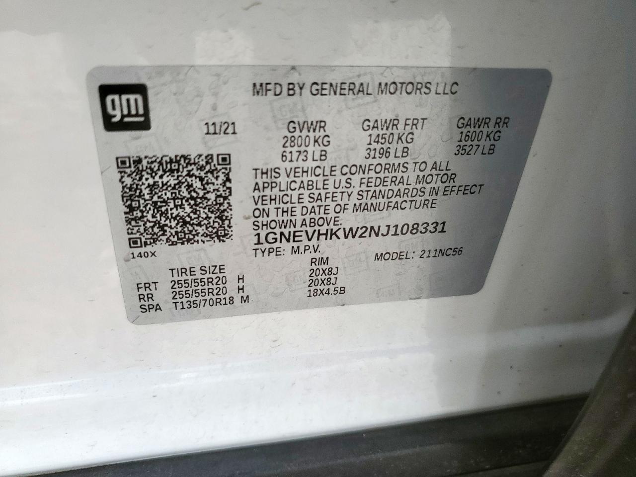 2022 Chevrolet Traverse Lt VIN: 1GNEVHKW2NJ108331 Lot: 68518885