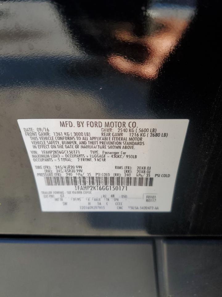 2016 Ford Taurus Sho VIN: 1FAHP2KT6GG150171 Lot: 69295745