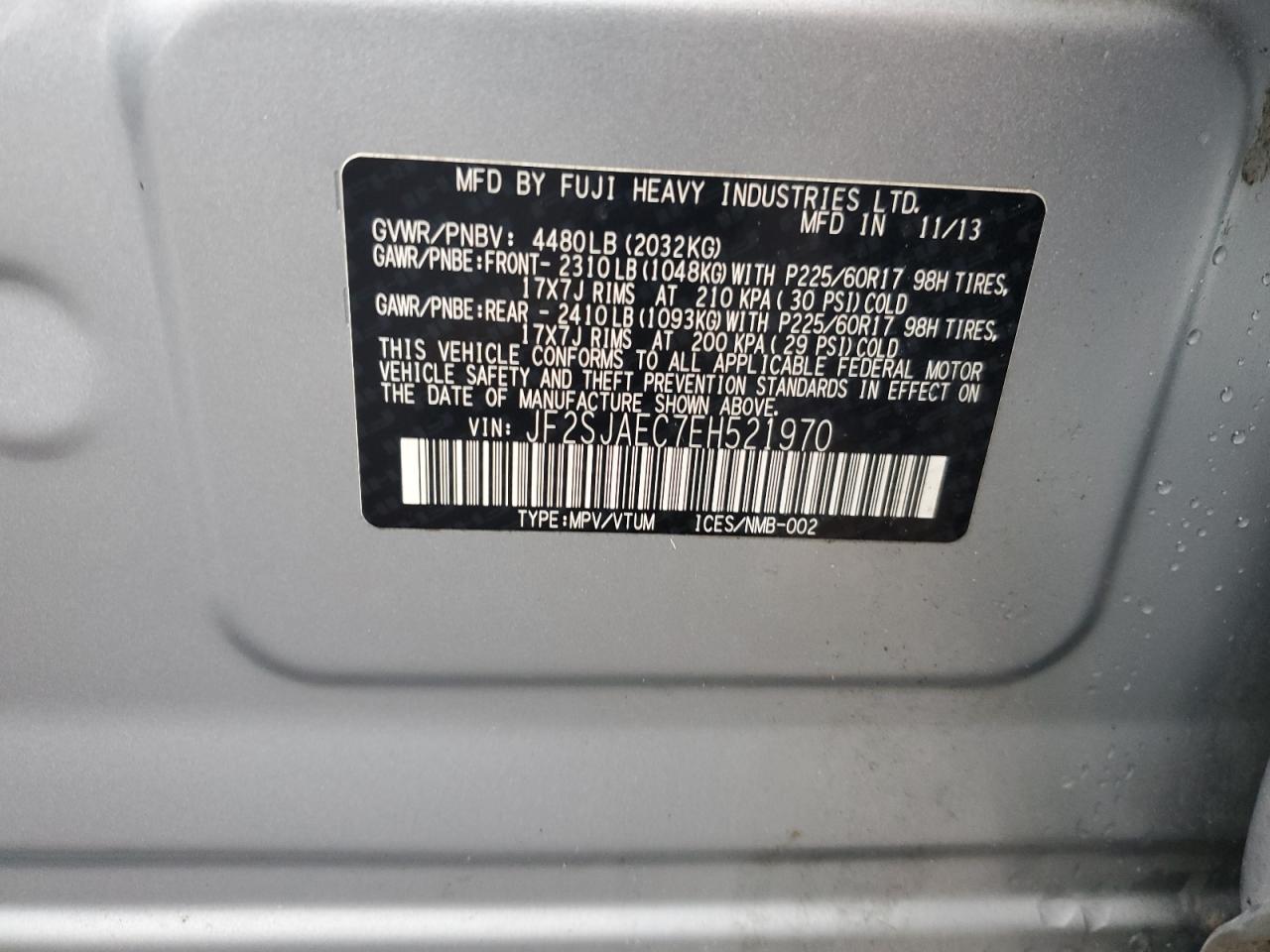 2014 Subaru Forester 2.5I Premium VIN: JF2SJAEC7EH521970 Lot: 65793515