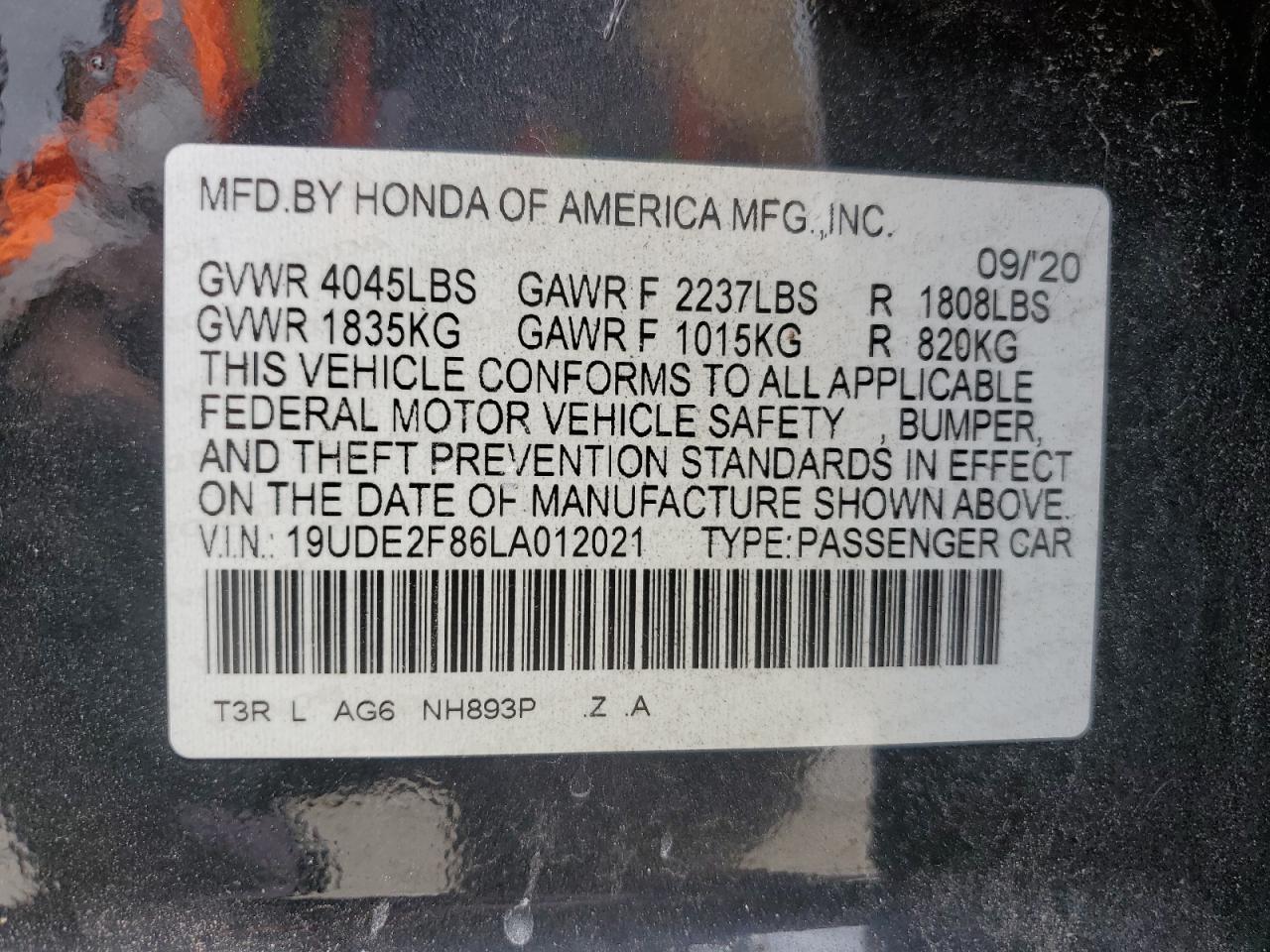 2020 Acura Ilx Premium A-Spec VIN: 19UDE2F86LA012021 Lot: 67978415