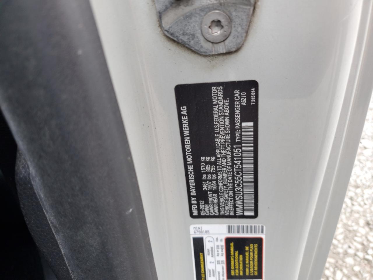 WMWSU3C55CT541051 2012 Mini Cooper