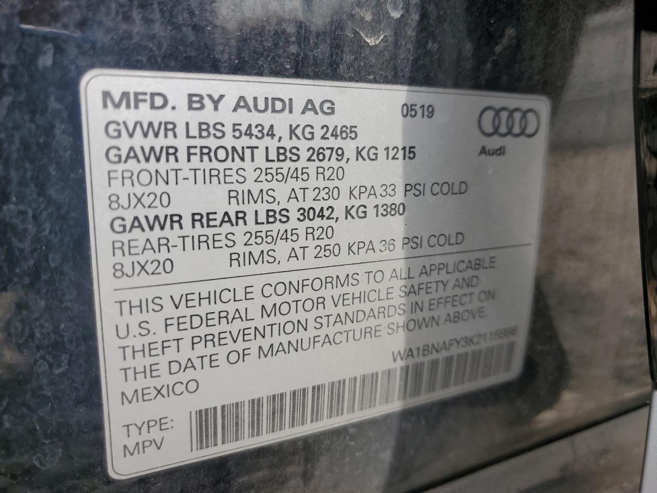 2019 Audi Q5 Premium Plus VIN: WA1BNAFY3K2115996 Lot: 69999155