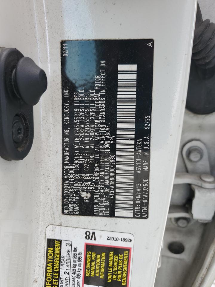 2011 Toyota Venza VIN: 4T3ZA3BB0BU042980 Lot: 70446295