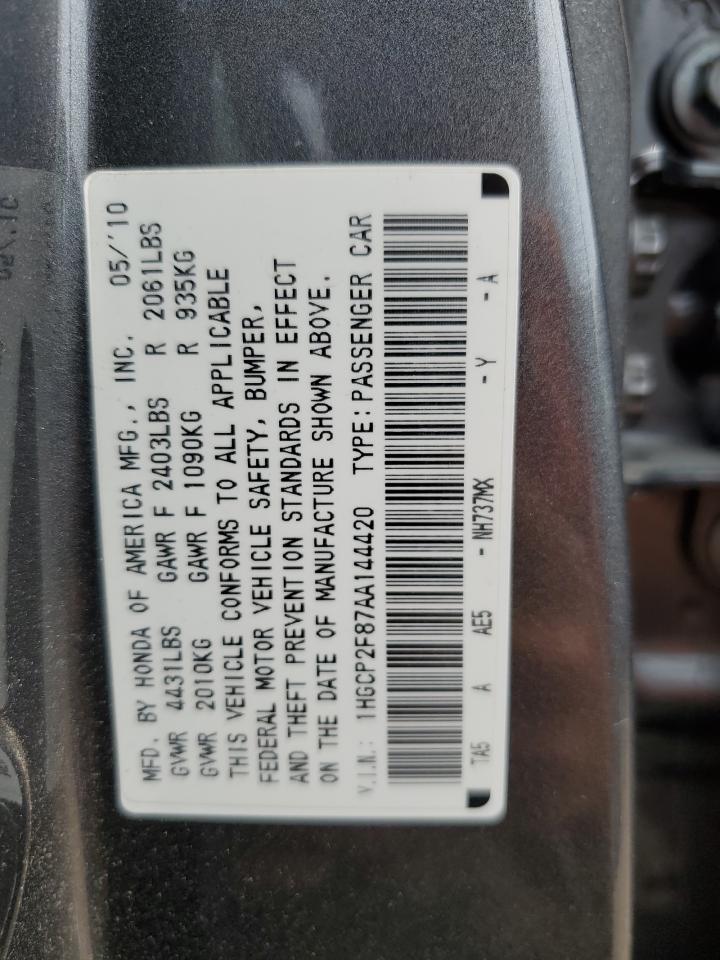 2010 Honda Accord Exl VIN: 1HGCP2F87AA144420 Lot: 68669855