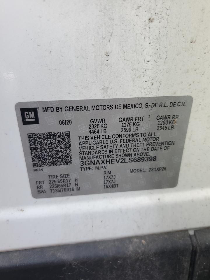 2020 Chevrolet Equinox Ls VIN: 3GNAXHEV2LS689398 Lot: 68465635