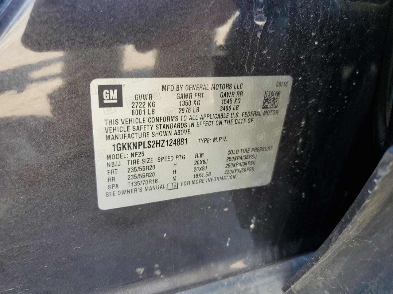 2017 GMC Acadia Denali VIN: 1GKKNPLS2HZ124881 Lot: 66912085