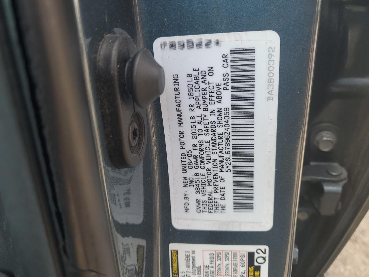 2006 Pontiac Vibe VIN: 5Y2SL67896Z404059 Lot: 69794265