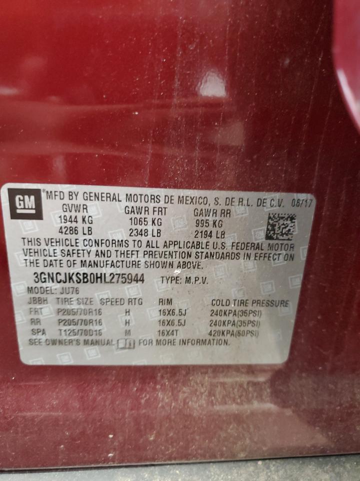 2017 Chevrolet Trax Ls VIN: 3GNCJKSB0HL275944 Lot: 70695175