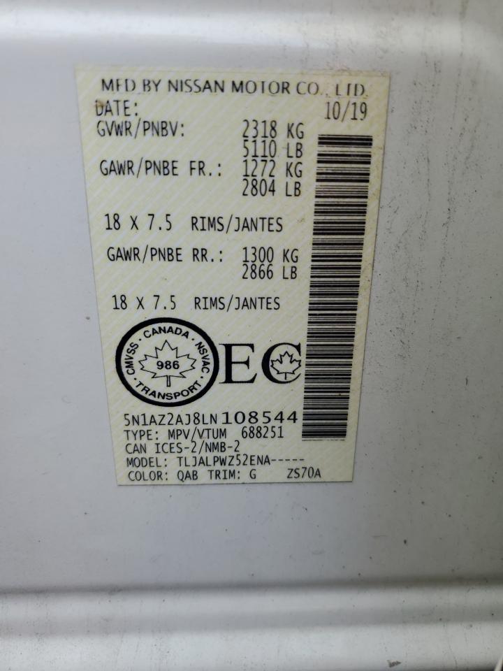 5N1AZ2AJ8LN108544 2020 Nissan Murano S