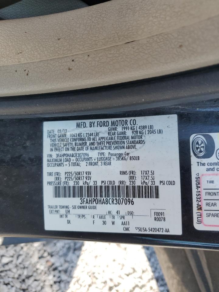 2012 Ford Fusion Se VIN: 3FAHP0HA8CR307096 Lot: 69238205