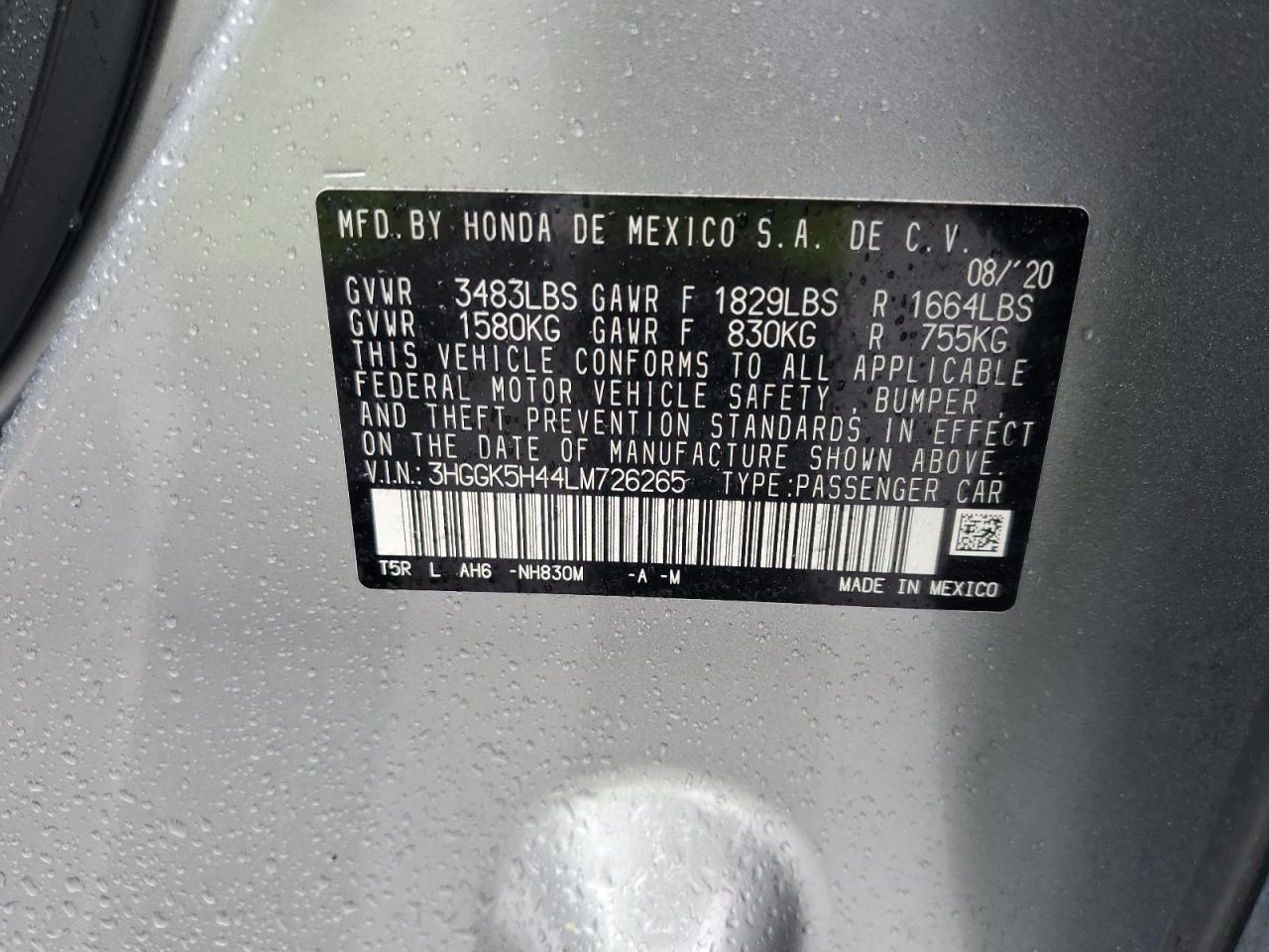 2020 Honda Fit Lx VIN: 3HGGK5H44LM726265 Lot: 68916675