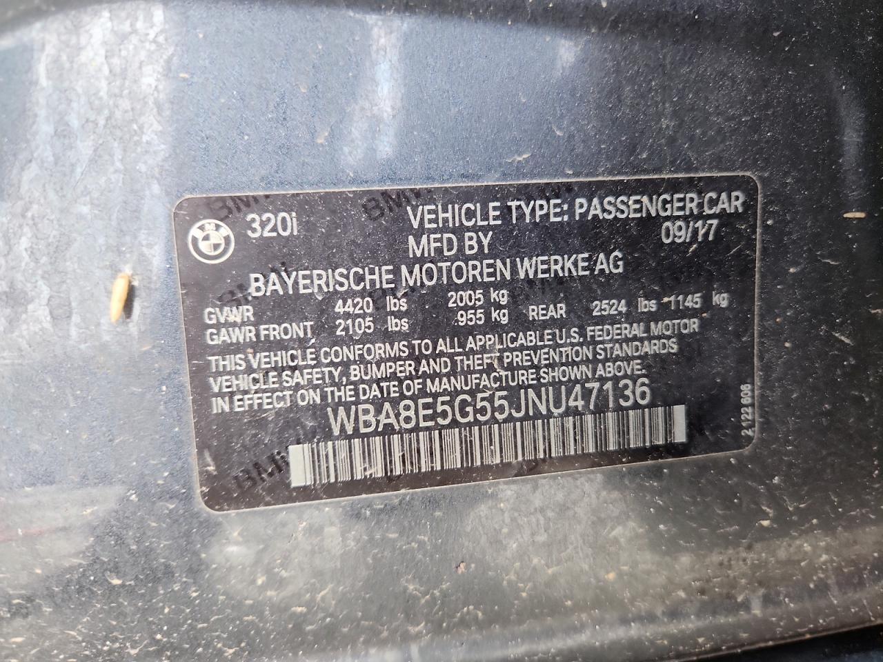 2018 BMW 320 Xi VIN: WBA8E5G55JNU47136 Lot: 69310665