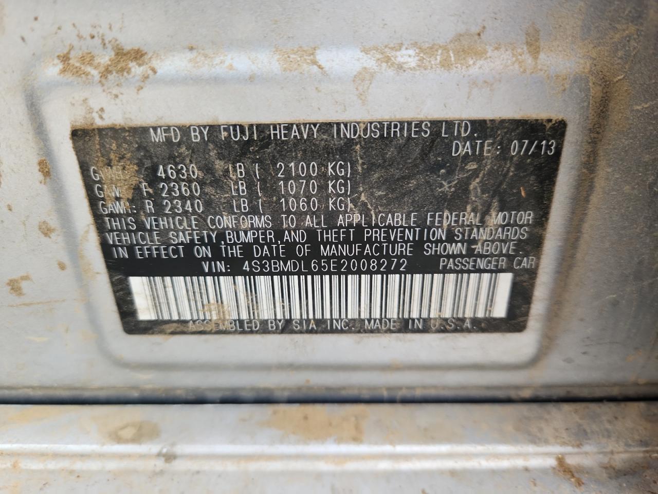 2014 Subaru Legacy 3.6R Limited VIN: 4S3BMDL65E2008272 Lot: 70987005