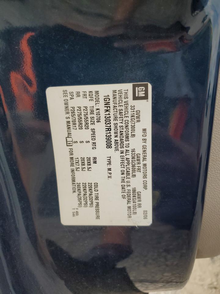 2007 Chevrolet Tahoe K1500 VIN: 1GNFK13037R139008 Lot: 70338965