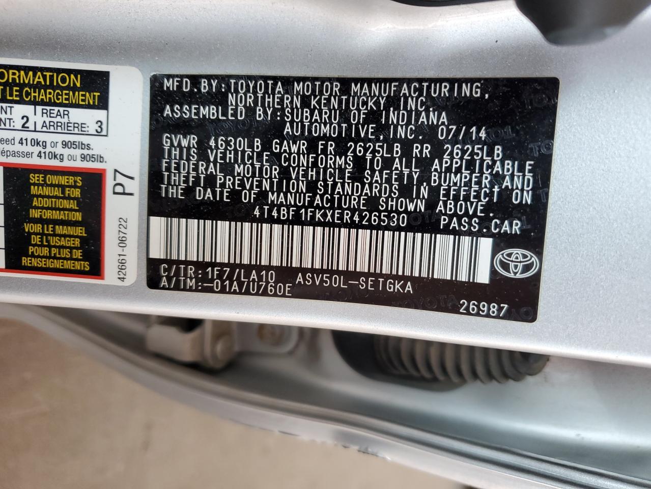 4T4BF1FKXER426530 2014 Toyota Camry L