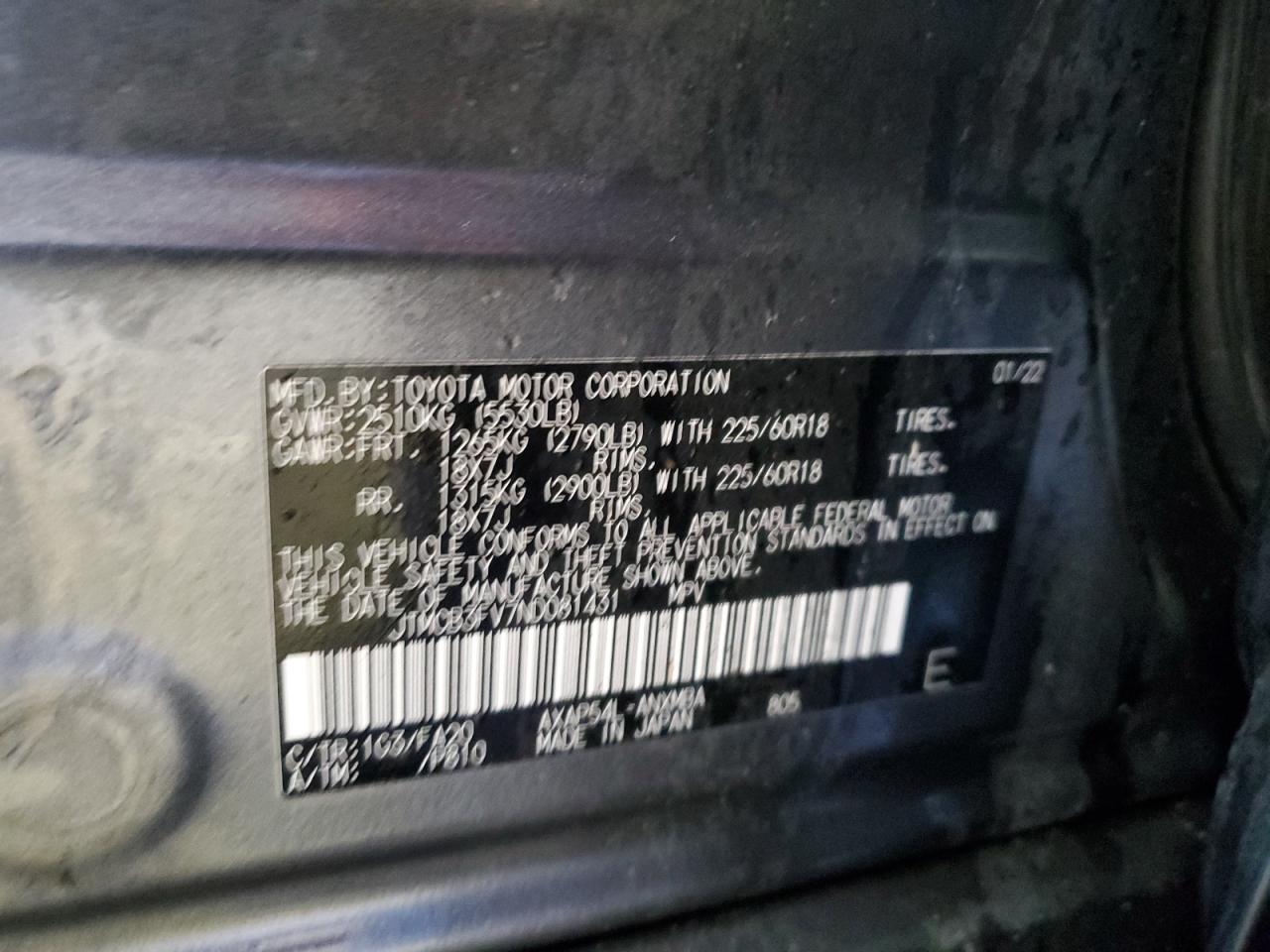 2022 Toyota Rav4 Prime Se VIN: JTMCB3FV7ND081431 Lot: 68651435