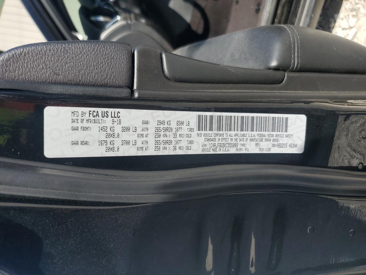 2019 Jeep Grand Cherokee Limited VIN: 1C4RJFBG5KC555089 Lot: 70316465