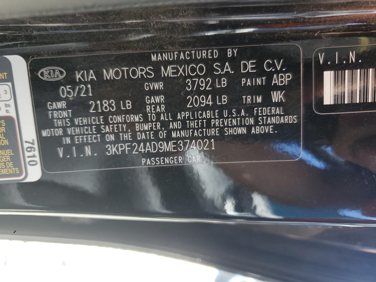 3KPF24AD9ME374021 2021 Kia Forte Fe