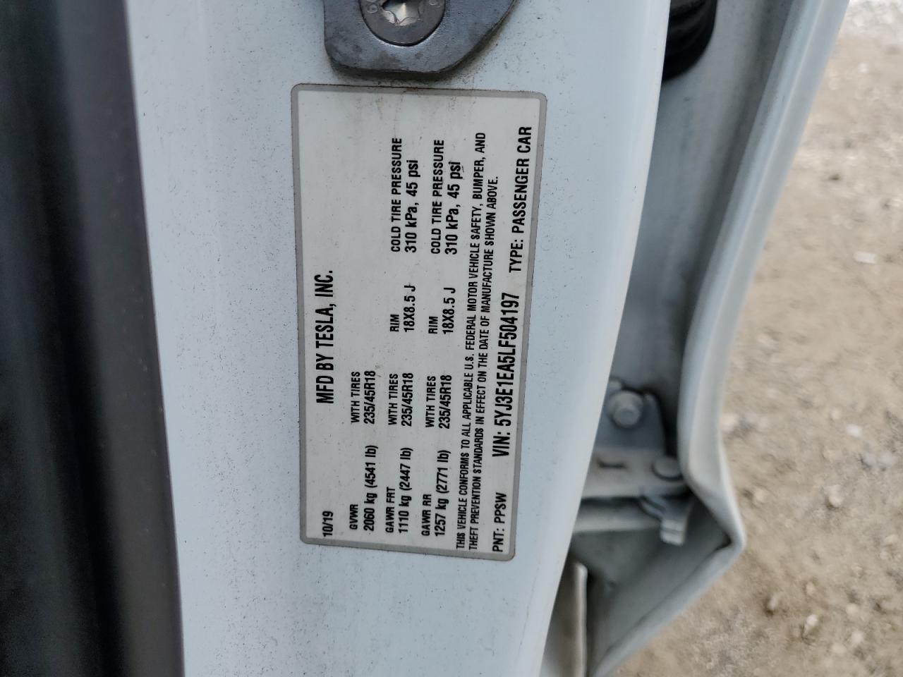 2020 Tesla Model 3 VIN: 5YJ3E1EA5LF504197 Lot: 67213185