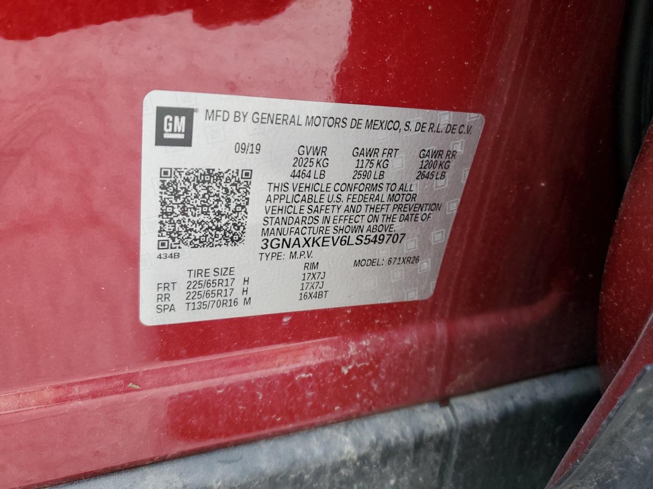 2020 Chevrolet Equinox Lt VIN: 3GNAXKEV6LS549707 Lot: 69440805