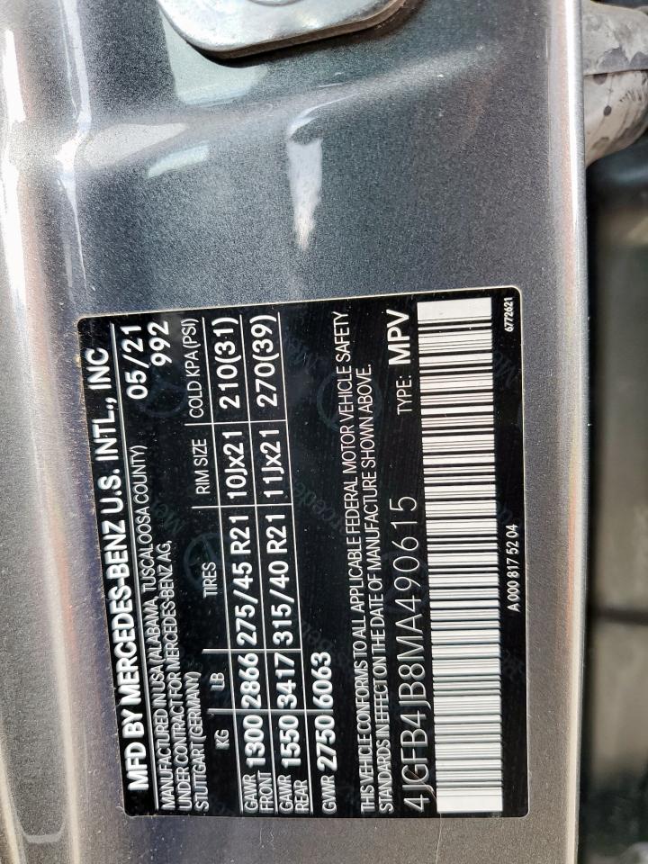 2021 Mercedes-Benz Gle 350 VIN: 4JGFB4JB8MA490615 Lot: 68654805