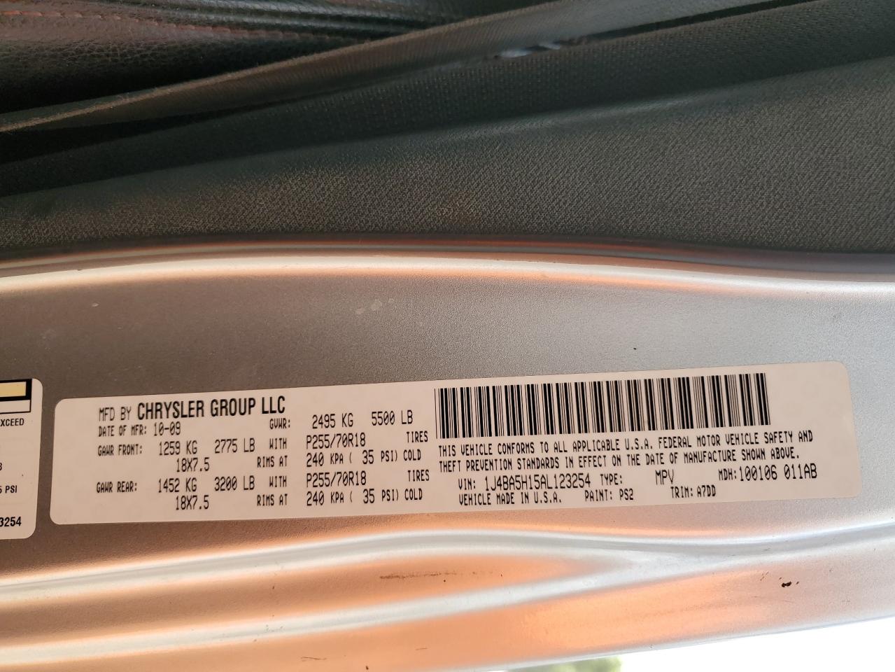 2010 Jeep Wrangler Unlimited Sahara VIN: 1J4BA5H15AL123254 Lot: 69966695