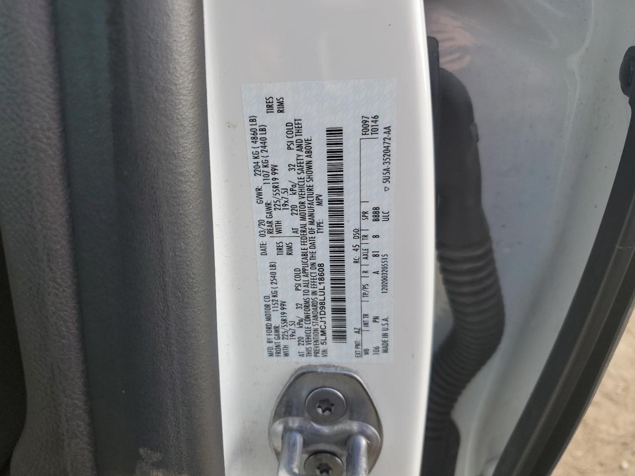 2020 Lincoln Corsair VIN: 5LMCJ1D98LUL18608 Lot: 69627335