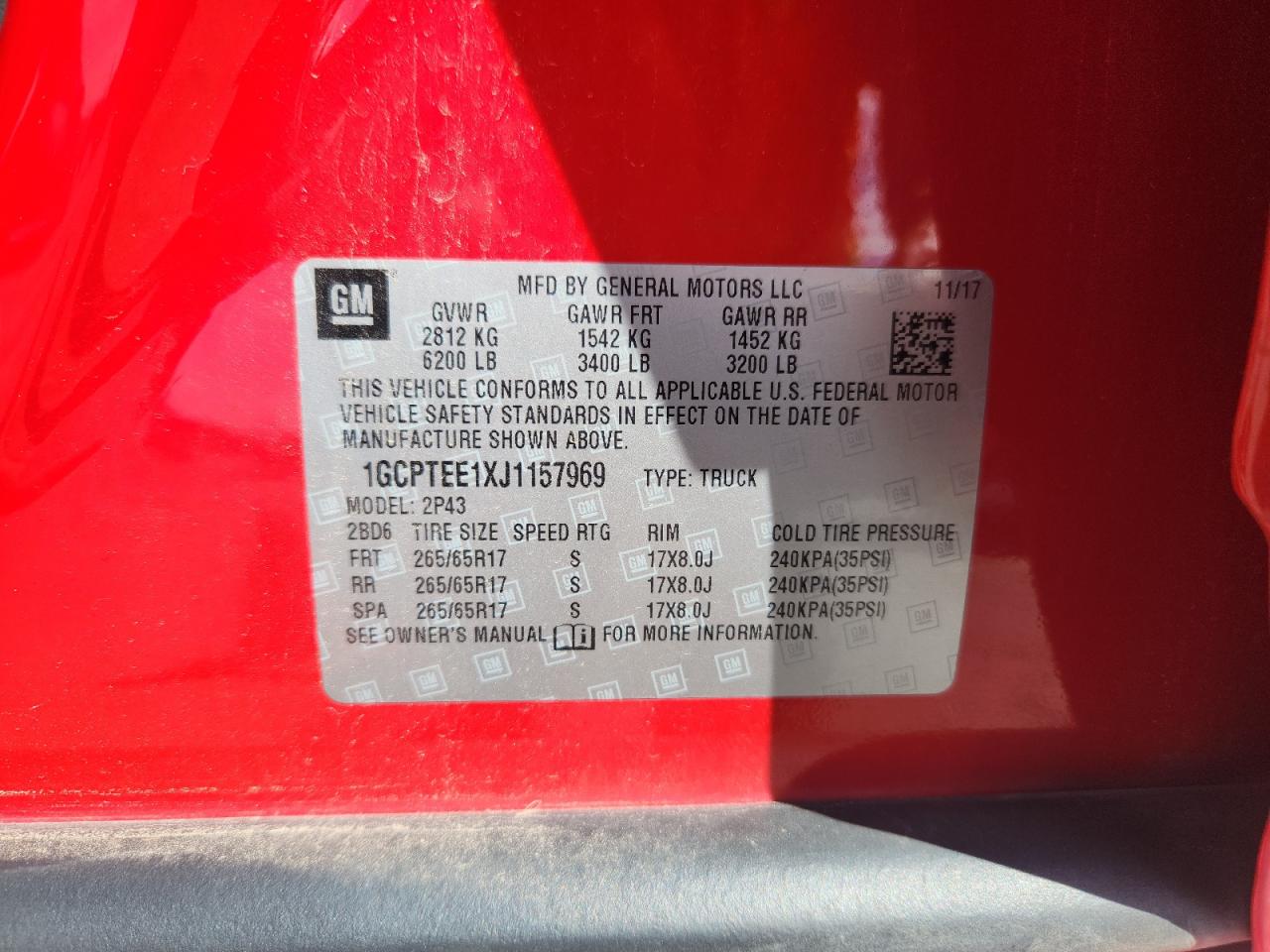 2018 Chevrolet Colorado Zr2 VIN: 1GCPTEE1XJ1157969 Lot: 70926035