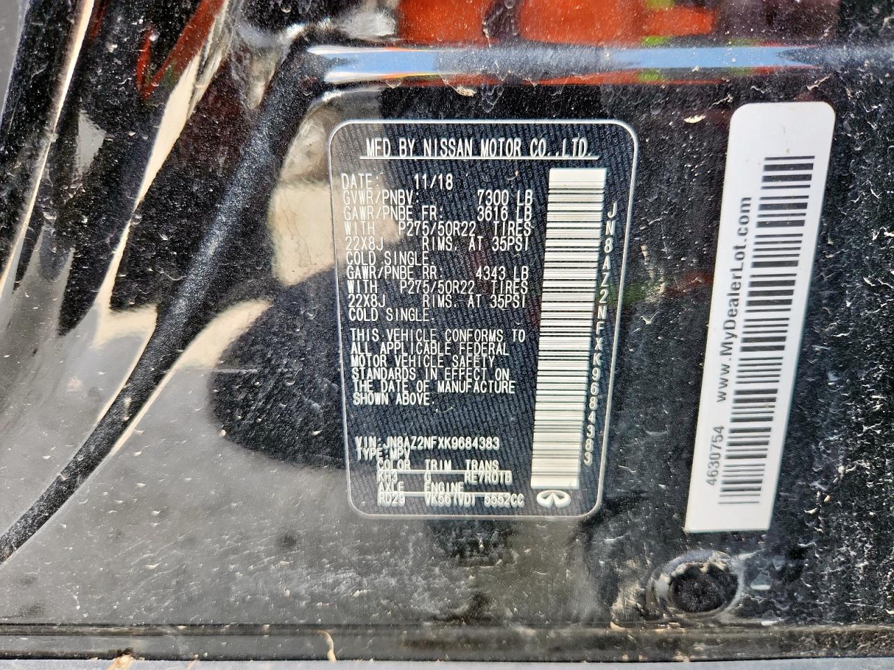 2019 Infiniti Qx80 Luxe VIN: JN8AZ2NFXK9684383 Lot: 69354315