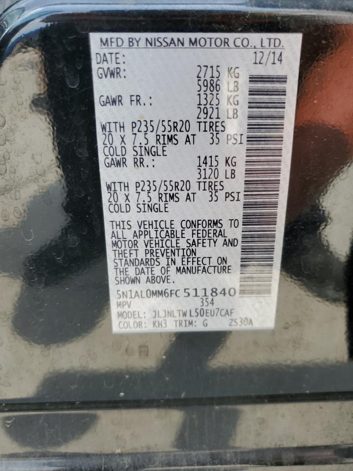 2015 Infiniti Qx60 VIN: 5N1AL0MM6FC511840 Lot: 66680255