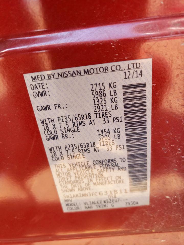 2015 Nissan Pathfinder S VIN: 5N1AR2MN3FC631811 Lot: 68503365