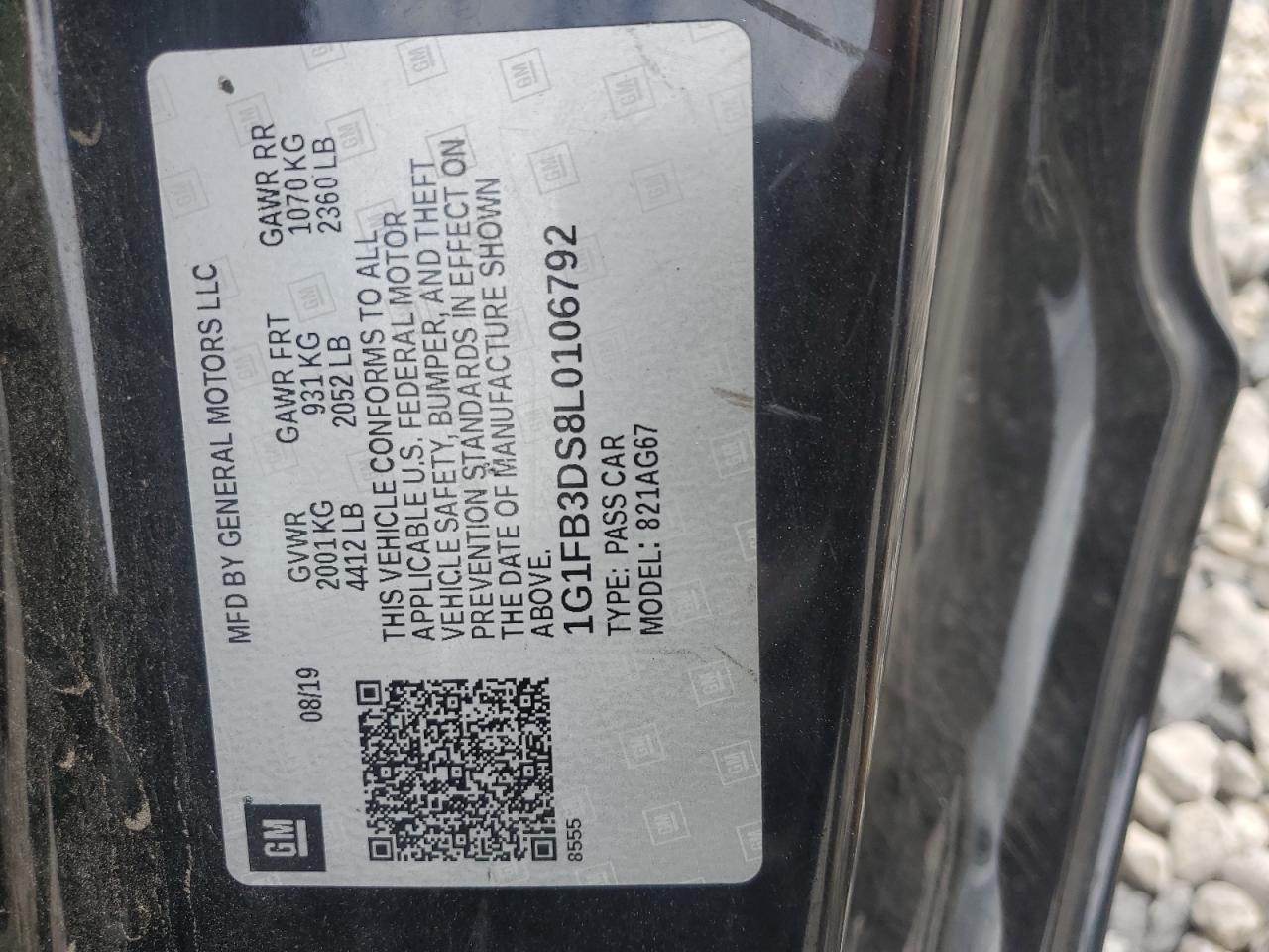 2020 Chevrolet Camaro Ls VIN: 1G1FB3DS8L0106792 Lot: 69030335