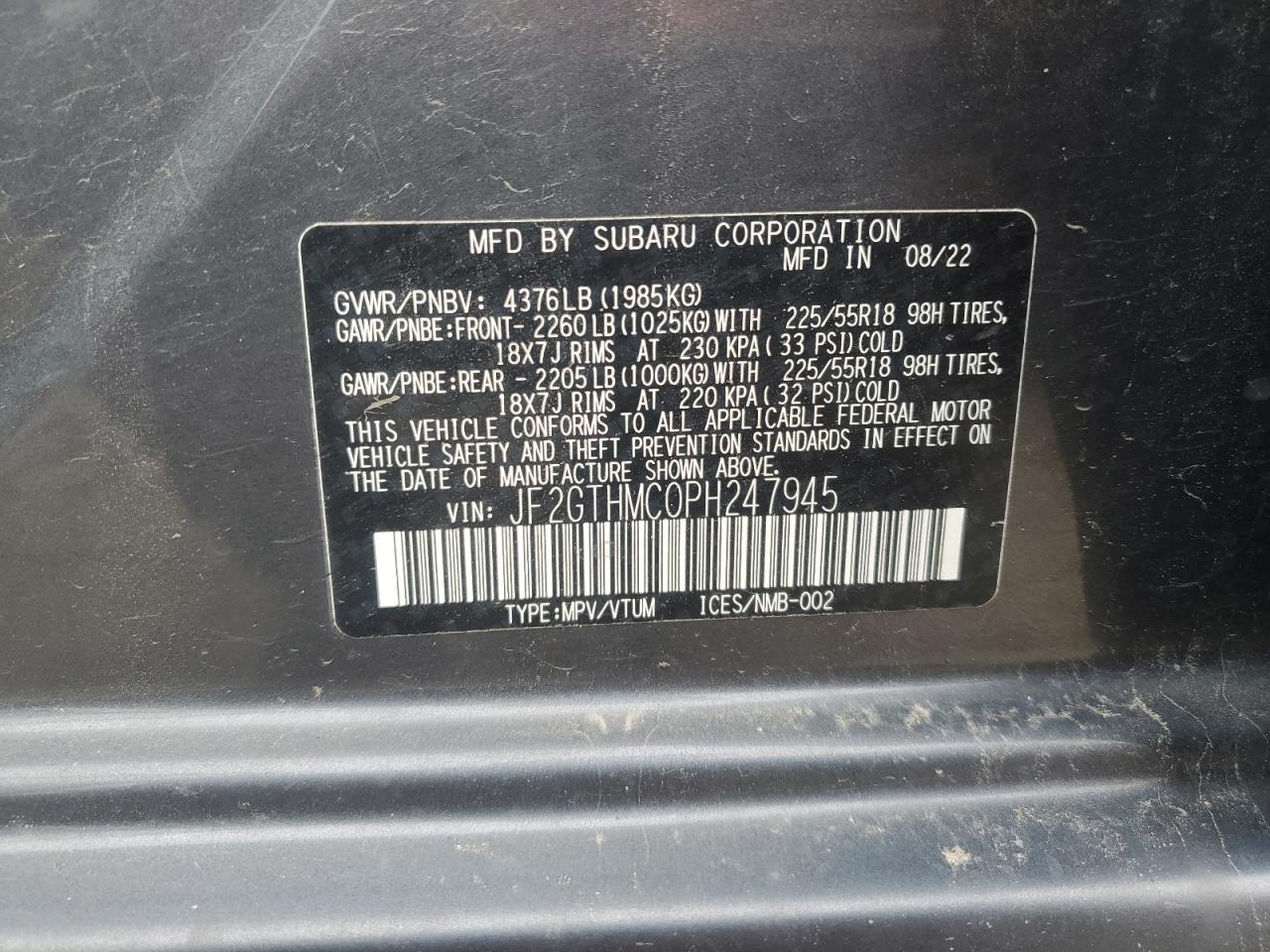 2023 Subaru Crosstrek Limited VIN: JF2GTHMC0PH247945 Lot: 70369645