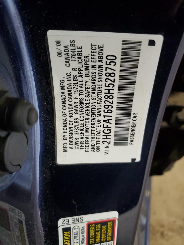 2008 Honda Civic Exl VIN: 2HGFA16928H528750 Lot: 70136725
