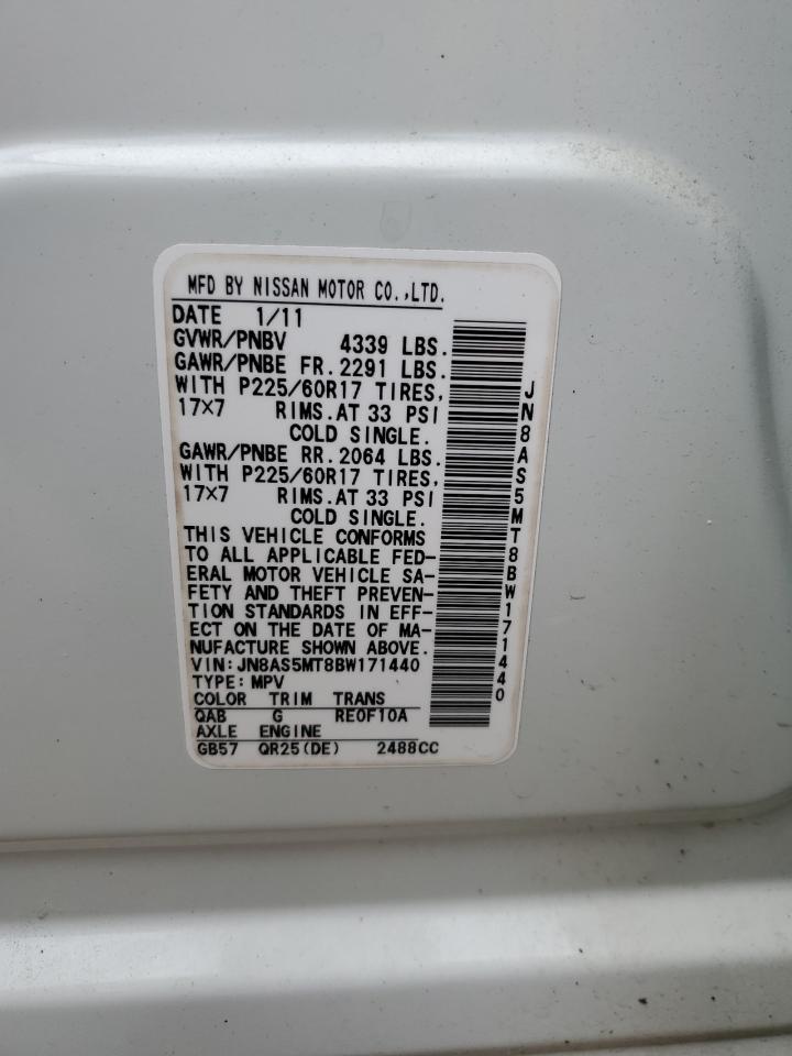 2011 Nissan Rogue S VIN: JN8AS5MT8BW171440 Lot: 70381445