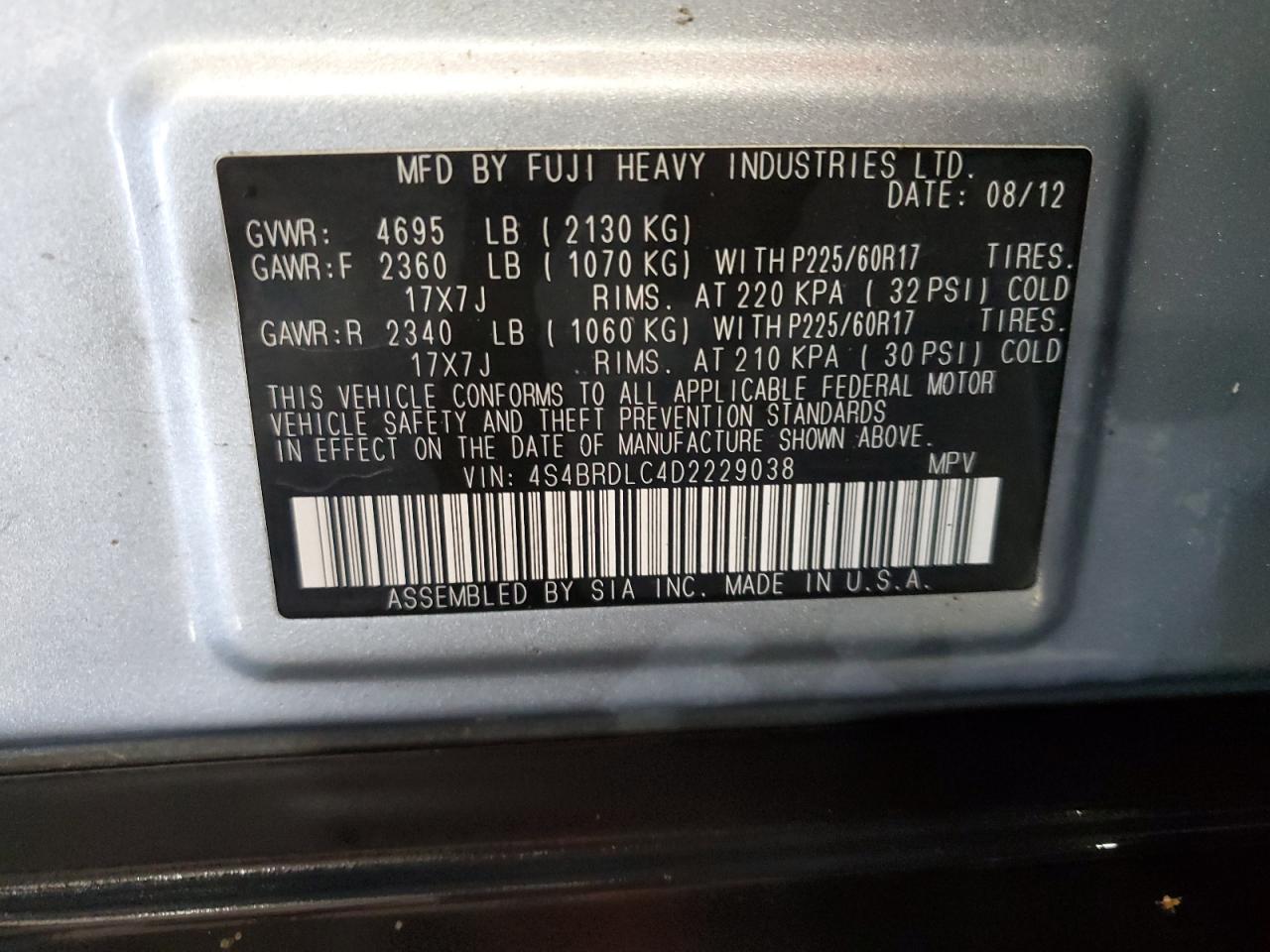 4S4BRDLC4D2229038 2013 Subaru Outback 3.6R Limited