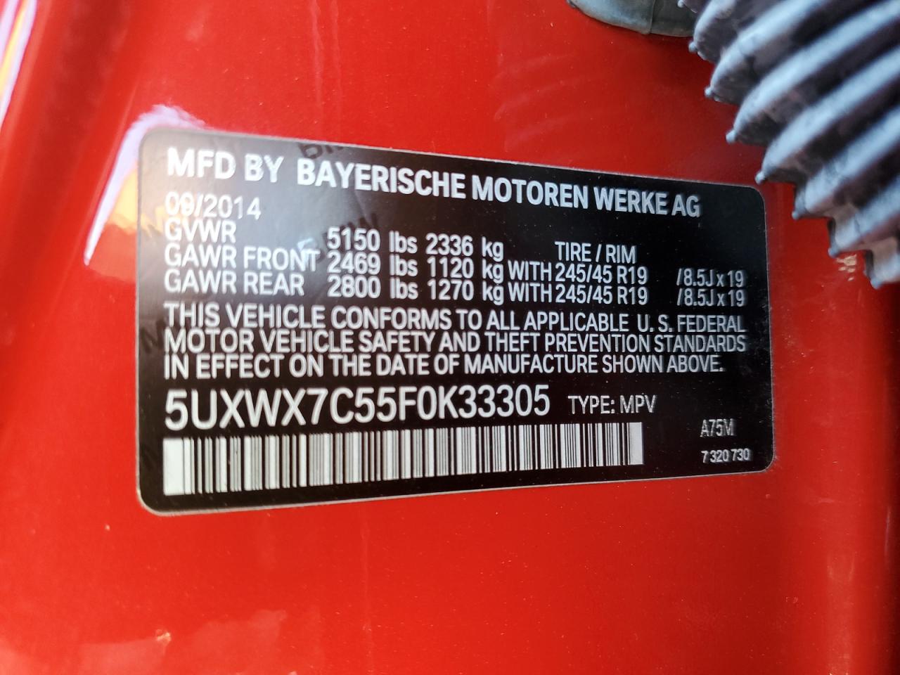 2015 BMW X3 xDrive35I VIN: 5UXWX7C55F0K33305 Lot: 67431485