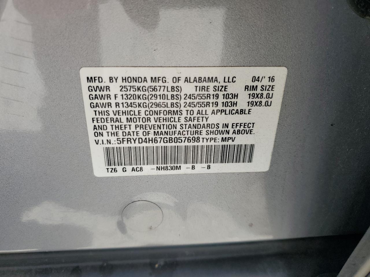 2016 Acura Mdx Technology VIN: 5FRYD4H67GB057698 Lot: 70869525