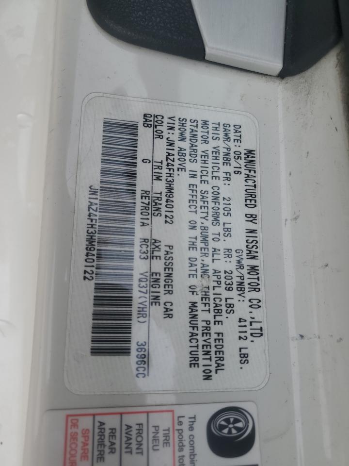 2017 Nissan 370Z Base VIN: JN1AZ4FH3HM940122 Lot: 71050145