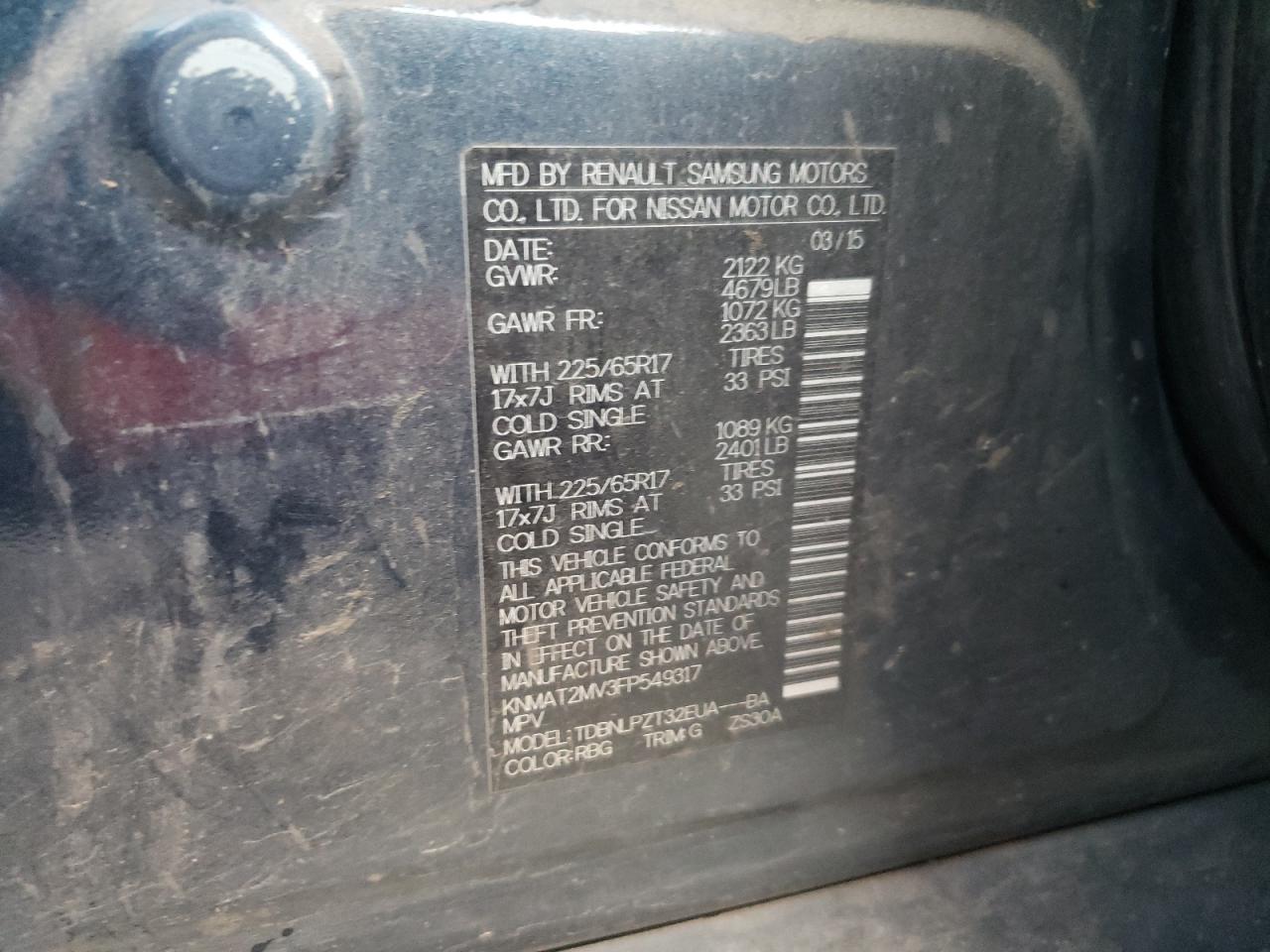 KNMAT2MV3FP549317 2015 Nissan Rogue S