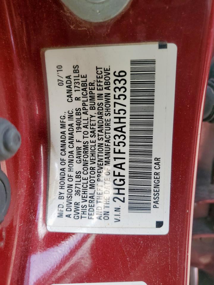 2010 Honda Civic Lx VIN: 2HGFA1F53AH575336 Lot: 68901675