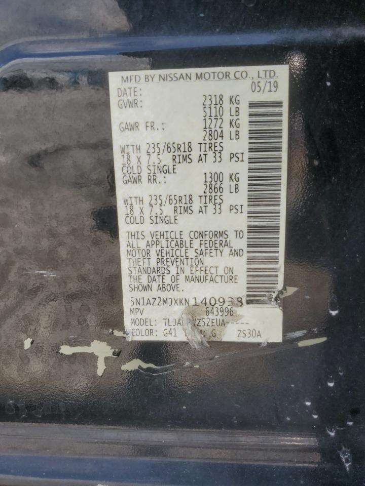 2019 Nissan Murano S VIN: 5N1AZ2MJXKN140938 Lot: 68508065