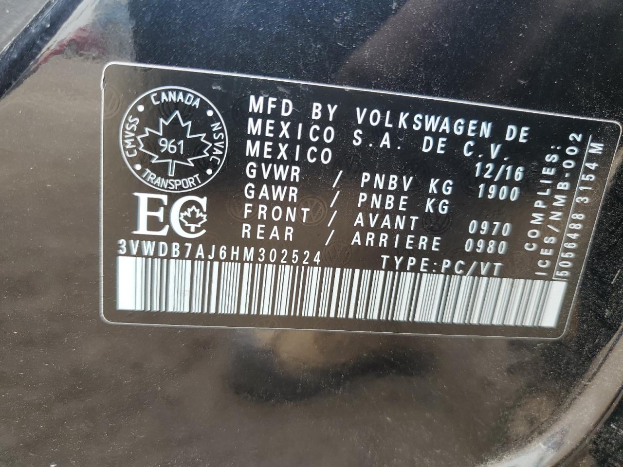 2017 Volkswagen Jetta Se VIN: 3VWDB7AJ6HM302524 Lot: 67569795