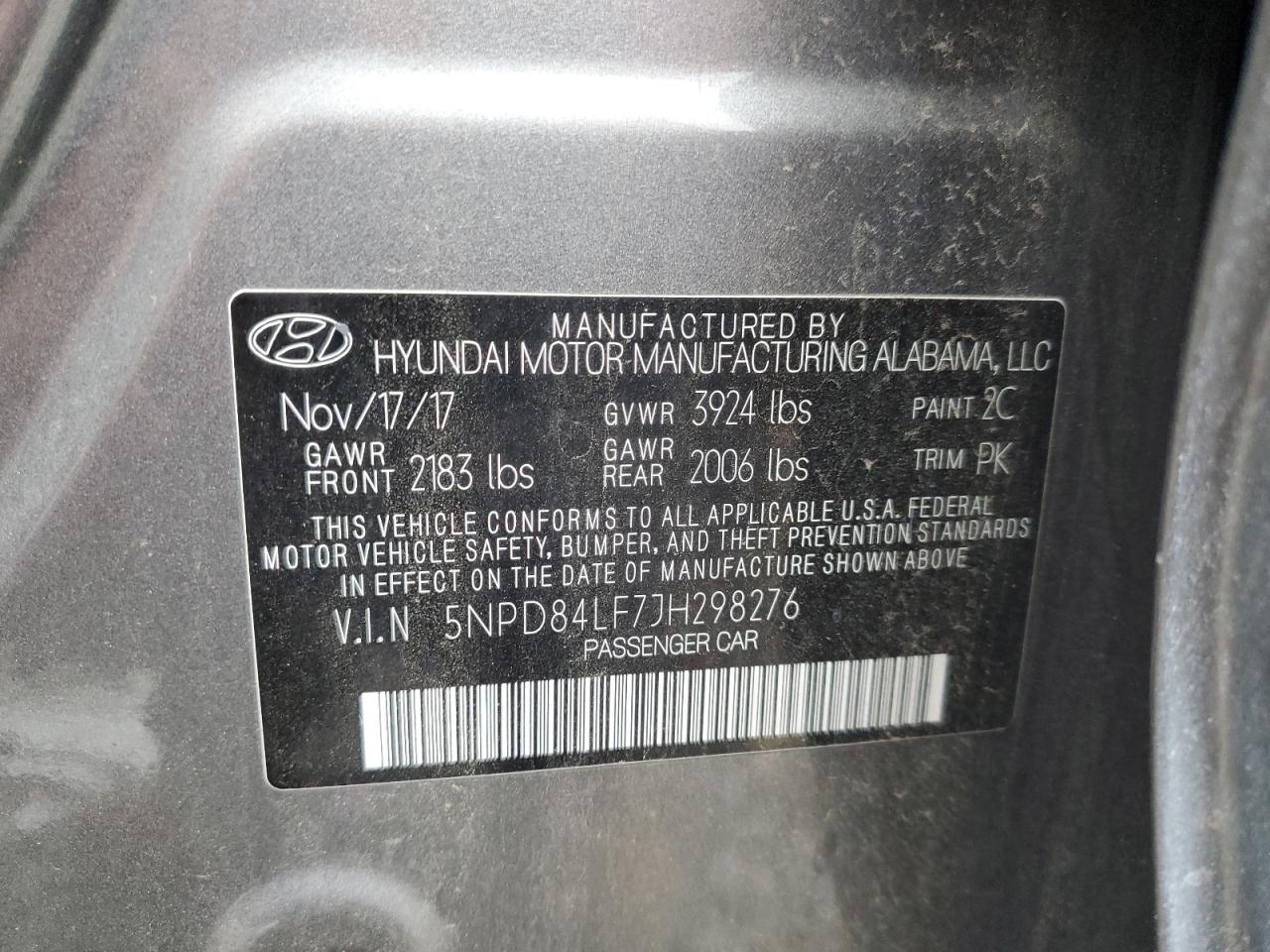 2018 Hyundai Elantra Sel VIN: 5NPD84LF7JH298276 Lot: 69622355