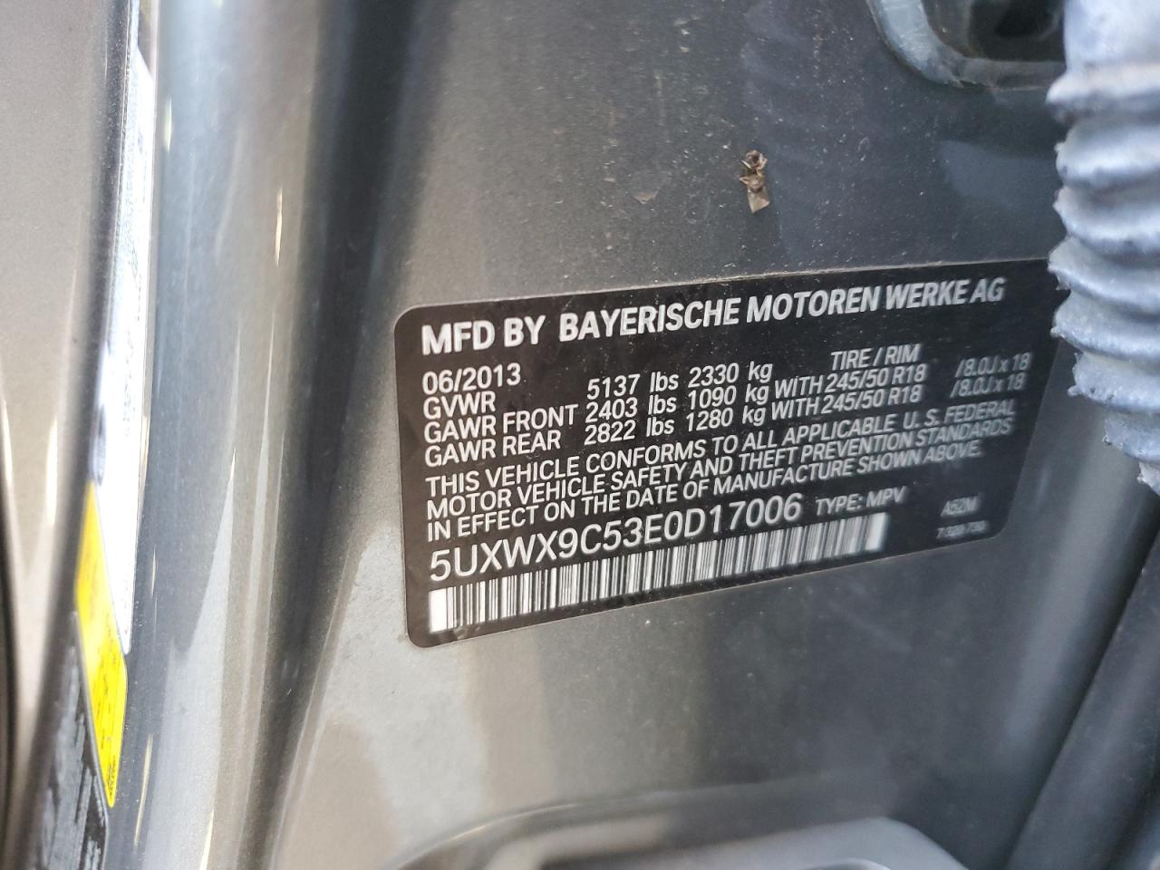 2014 BMW X3 xDrive28I VIN: 5UXWX9C53E0D17006 Lot: 69847935