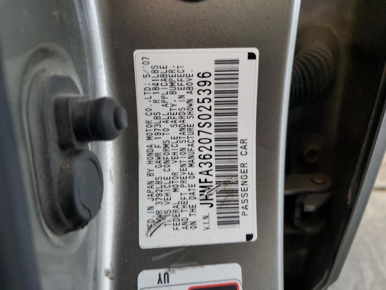 2007 Honda Civic Hybrid VIN: JHMFA36207S025396 Lot: 69821235