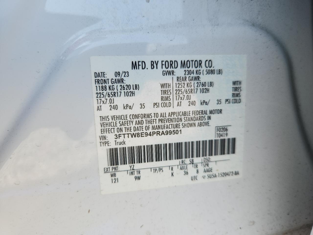 2023 Ford Maverick Xl VIN: 3FTTW8E94PRA99501 Lot: 69281695