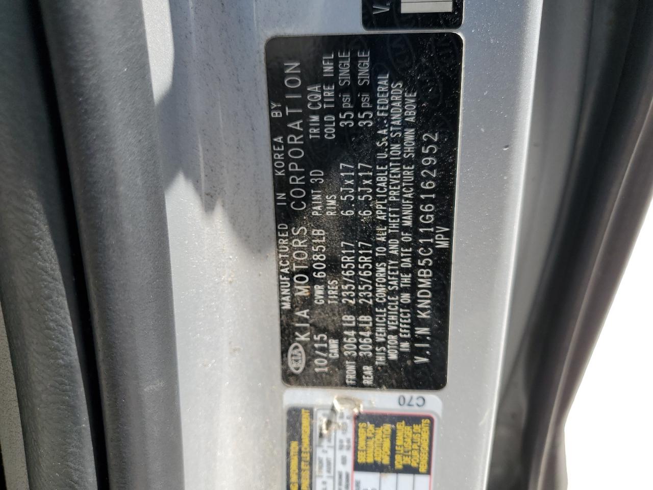 2016 Kia Sedona Lx VIN: KNDMB5C11G6162952 Lot: 69807845