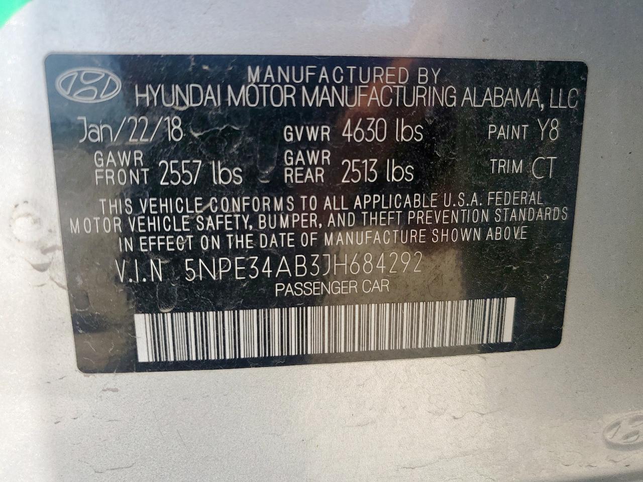 2018 Hyundai Sonata Sport VIN: 5NPE34AB3JH684292 Lot: 67918805